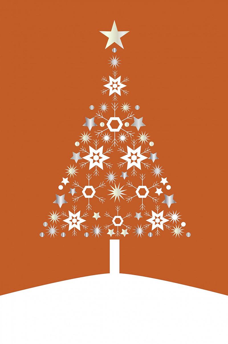 b2bcards corporate christmas eacrd ref:b2b-ecards-christmas-tree-contemporary-orange-488.jpg, Christmas Tree,Contemporary, Orange